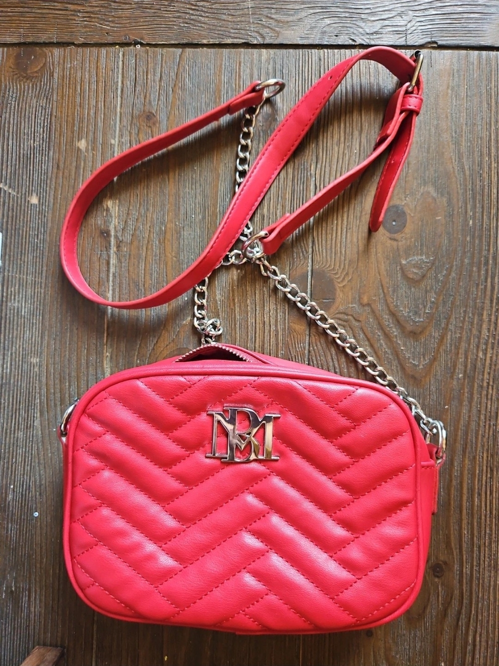 Badgley Mischka Red Quilted Crossbody Bag with Chain Strap